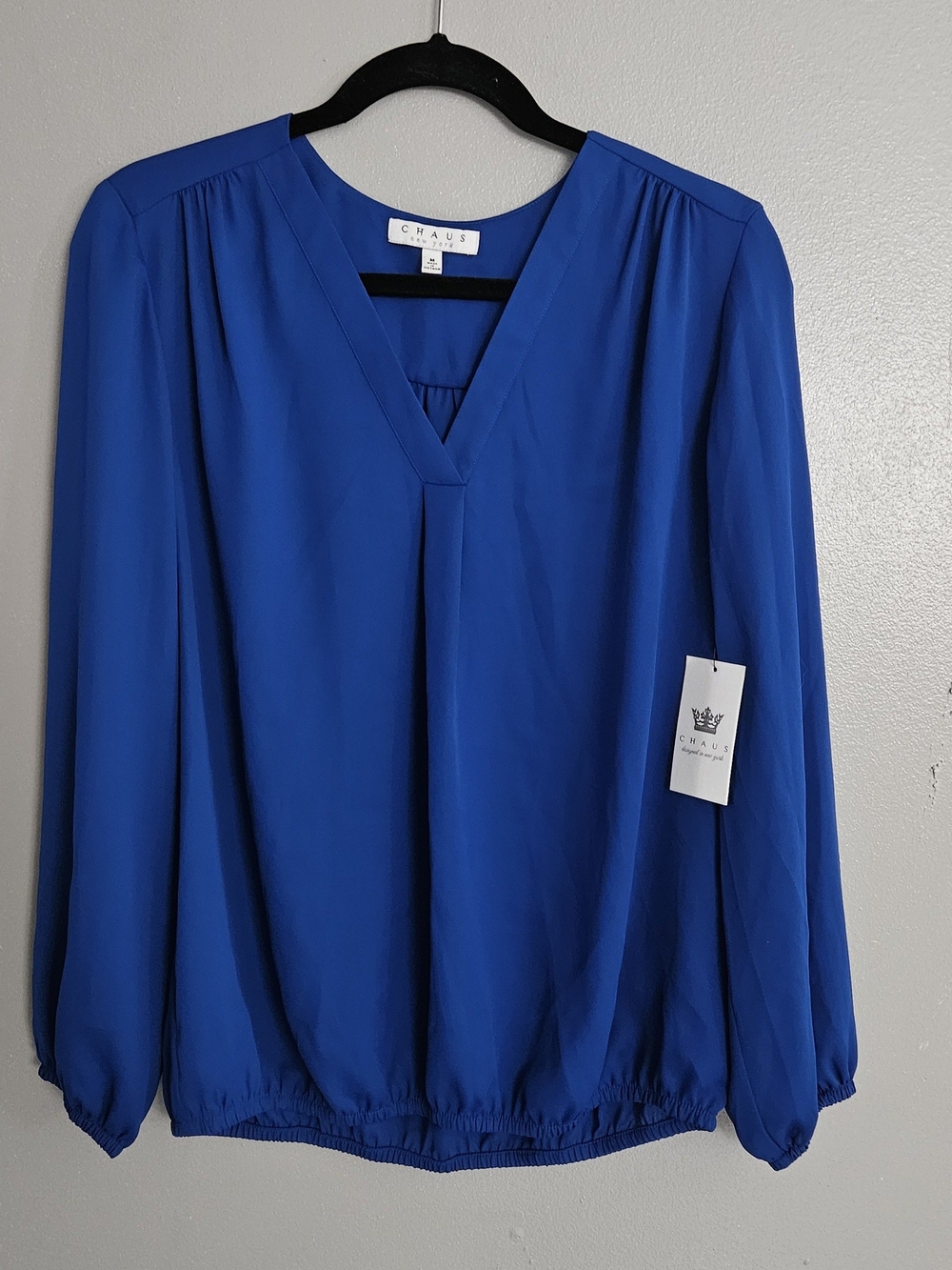 Chaus Cobalt Blue V-Neck Long Sleeve Blouse